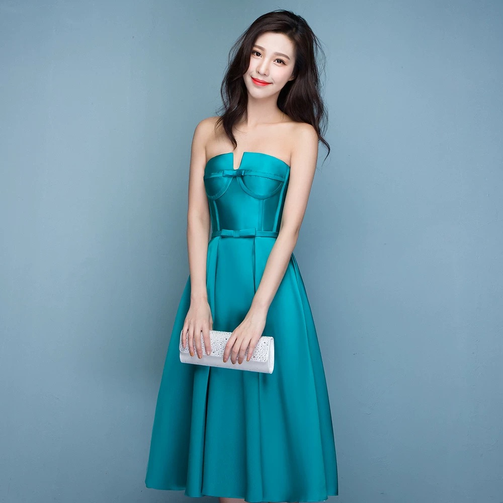 Blue Evening Dresses, Strapless Bridesmaid Dresses, Cute Homecoming Dresses