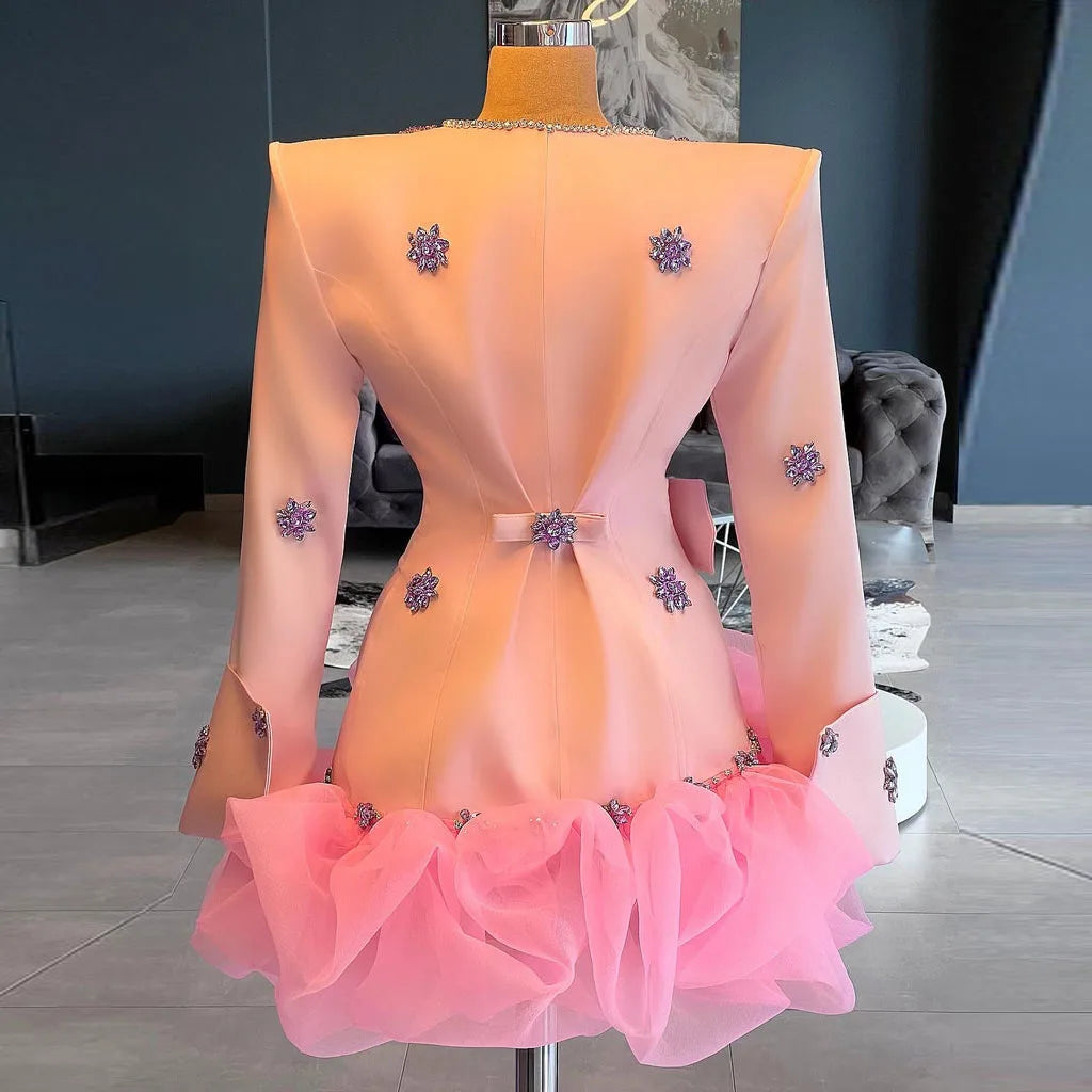 pink floral blazer dress Concept A Trois Wrap Blazer Dress With Floral Applique
