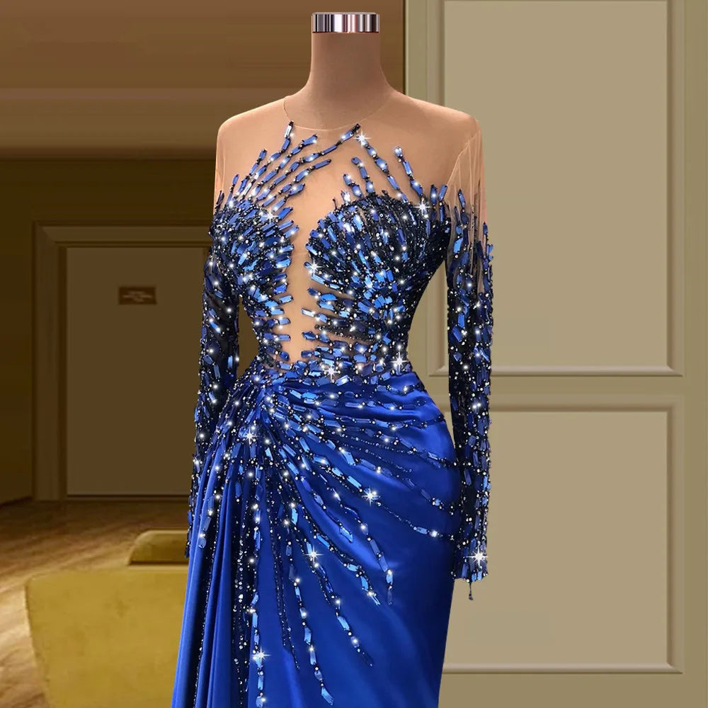 Sparkling Blue Gown With Sheer Beaded Design on Luulla