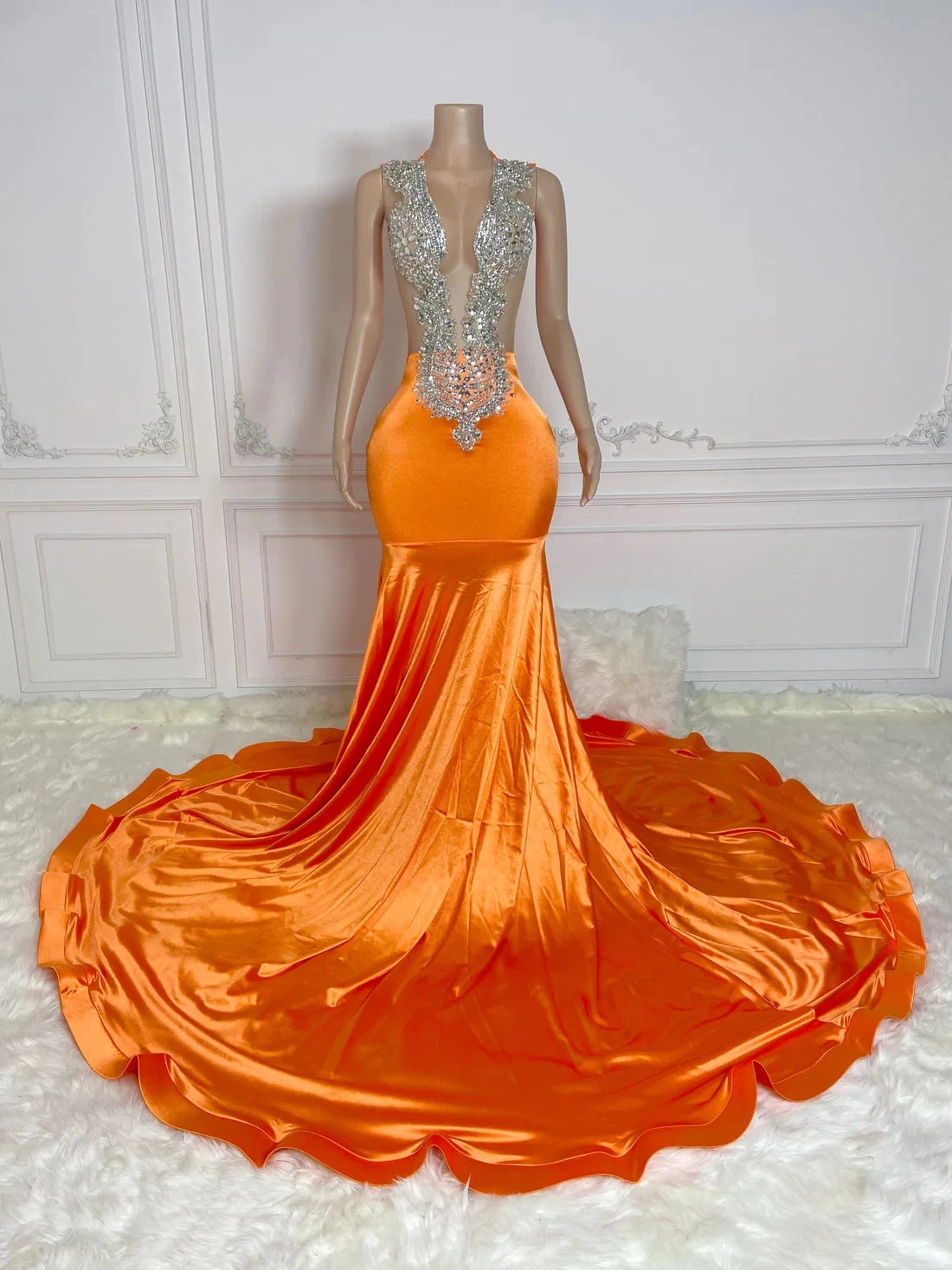 slim fit dress slacks Gold Halter Rhinestones Mermaid Prom Dress main image 1