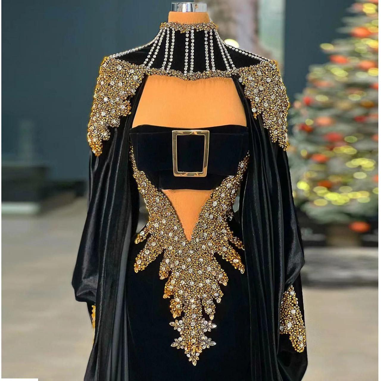 gold crushed velvet dress Priya Gold Draping Corset High Slit Velvet Gown main image 0