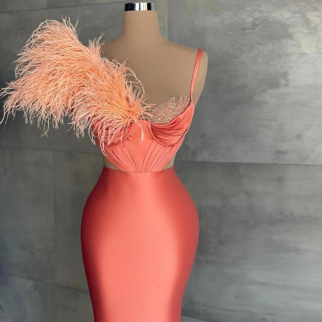 Coral satin dress shop