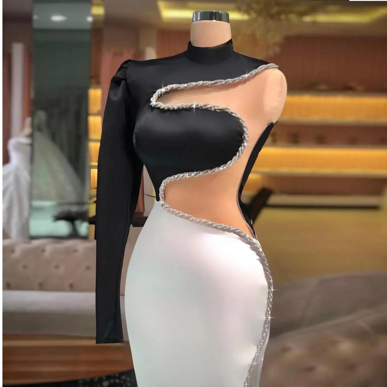 Asymmetrical One-shoulder Cutout Dress With Trim