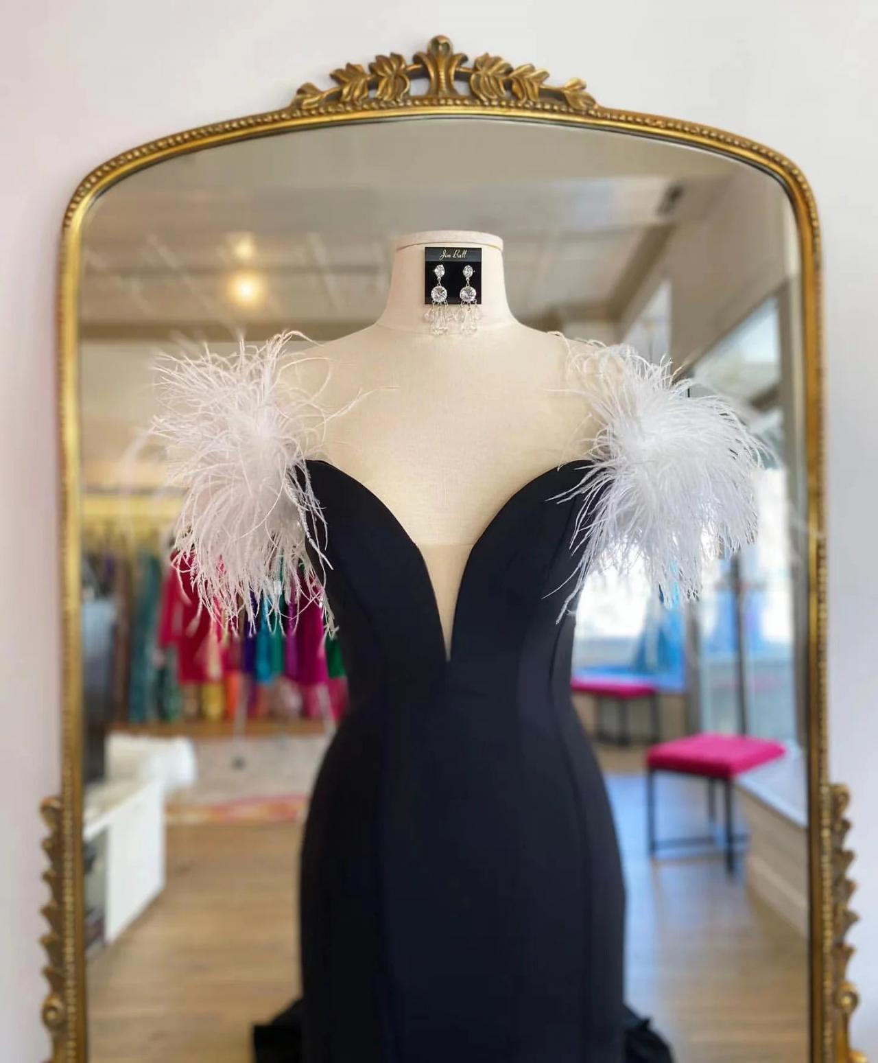 Black Strapless Feather Trim Cocktail Dress on Luulla