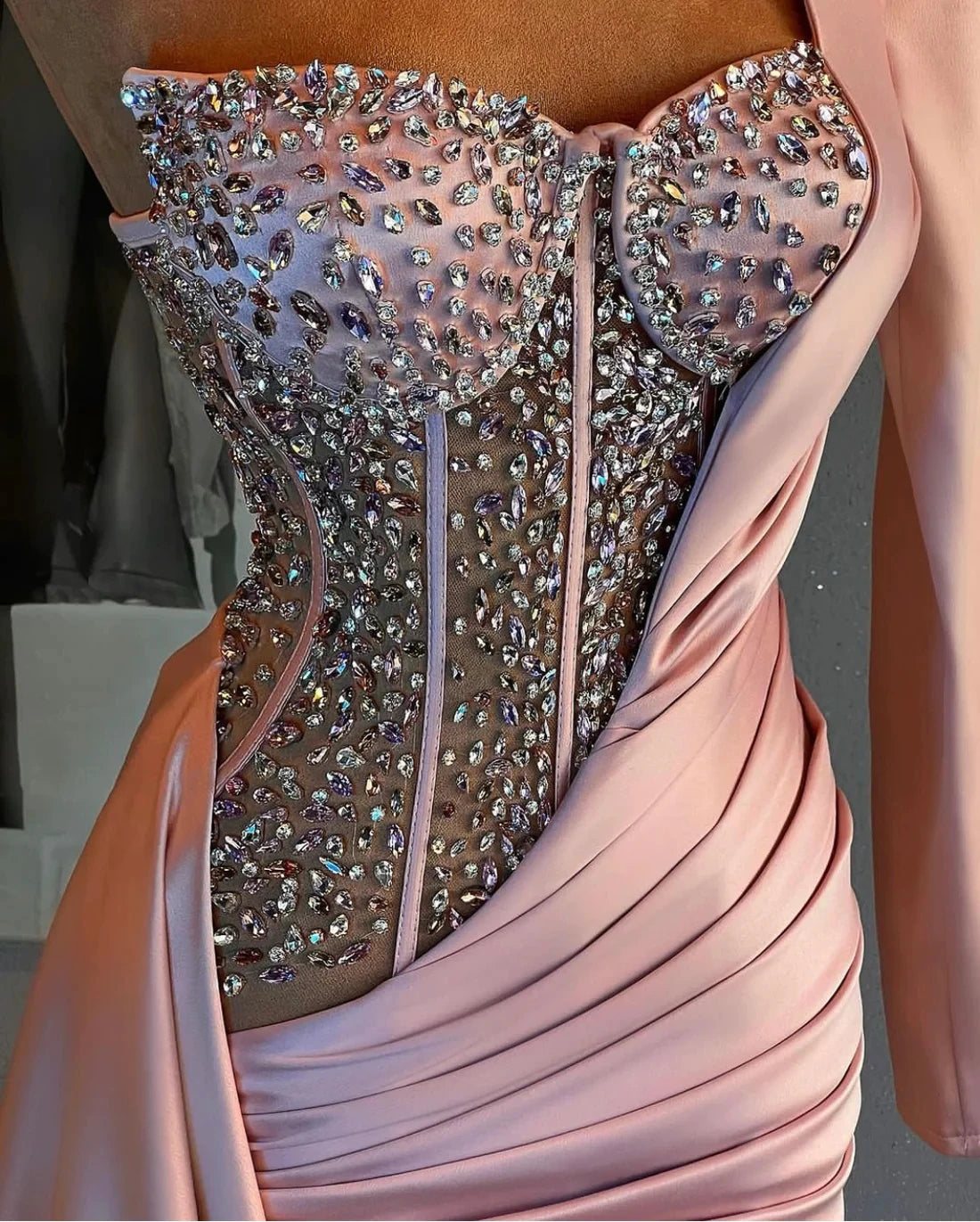 Pink Haute Couture Prom Dresses A-line One-shoulder Satin Beaded Slit Saudi  Arabia Dubai Robe De Soi on Luulla