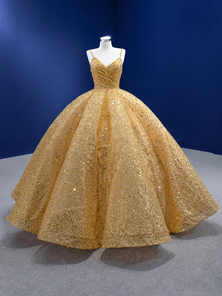 Sparkling Gold Ball Gown With Sequined Detail