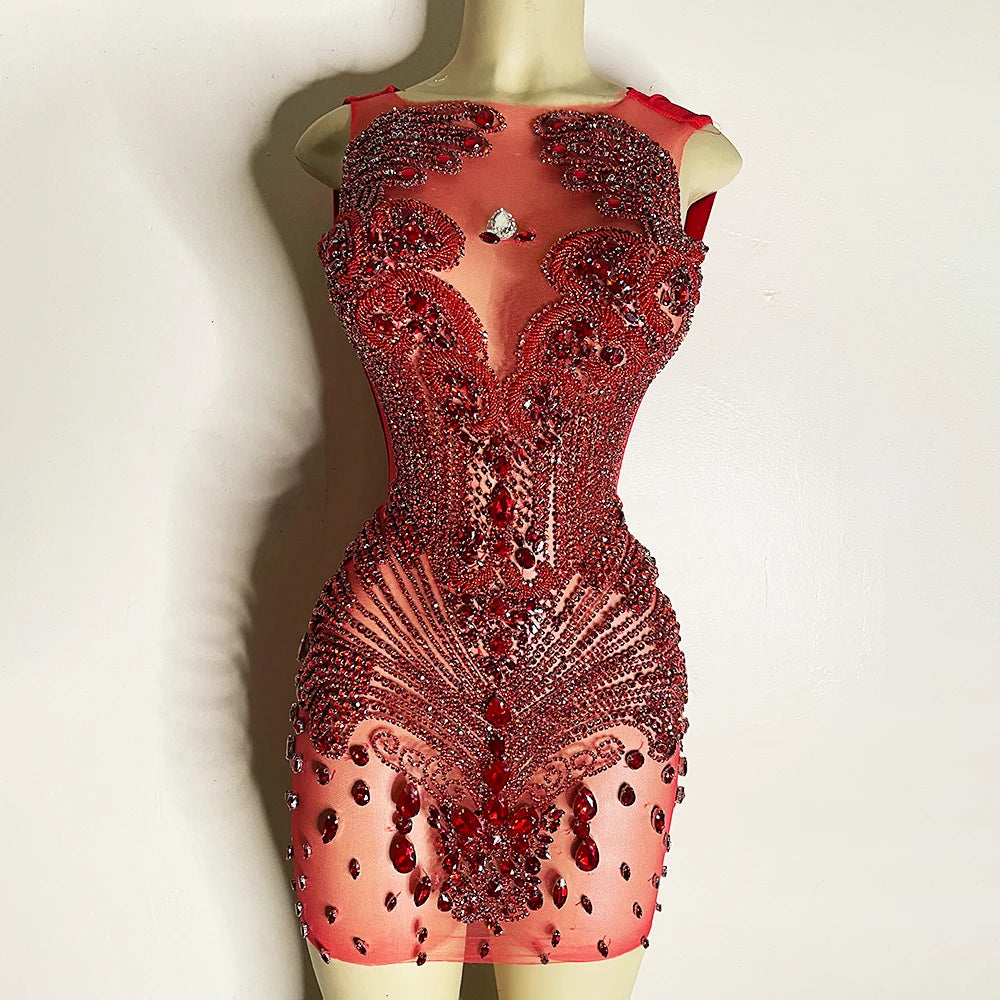 Sparkling Red Mesh Sequin Party Dress on Luulla