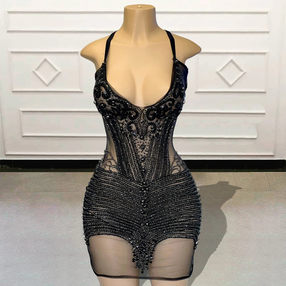 Glittering Black Sequin Sheer Bodycon Party Dress on Luulla