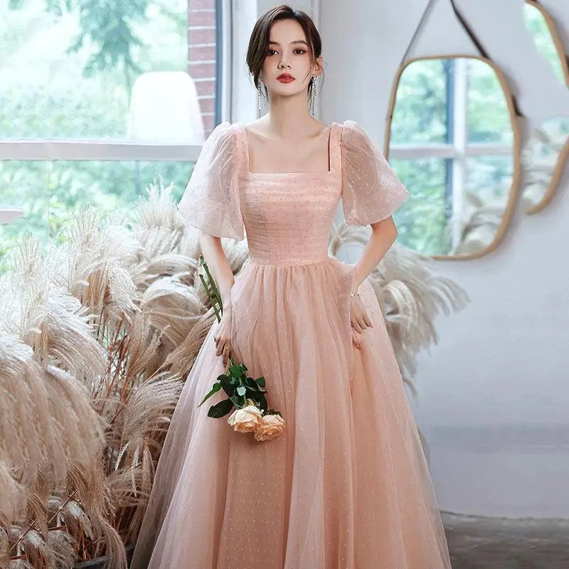 Blush Pink Puff Sleeve Tulle Evening Gown on Luulla