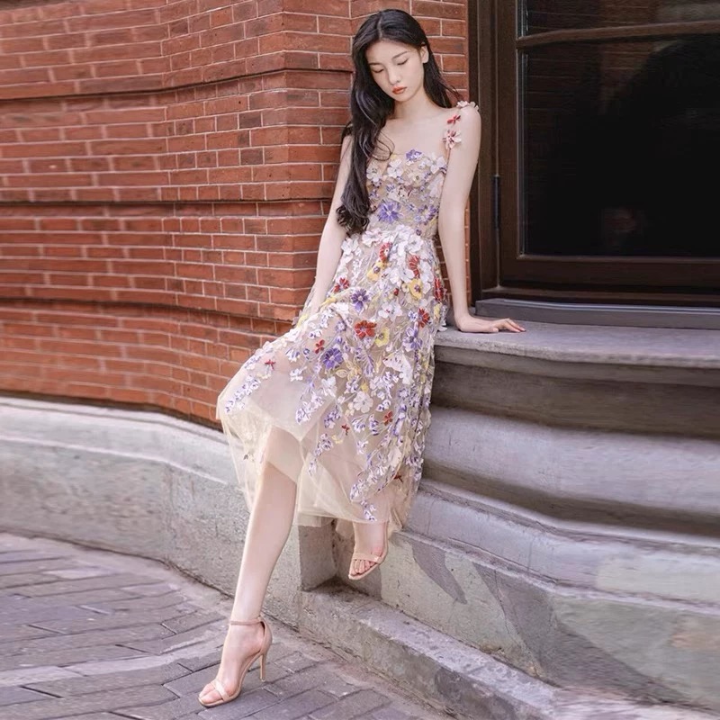Floral Evening Dress, Temperament Fairy Party Dress