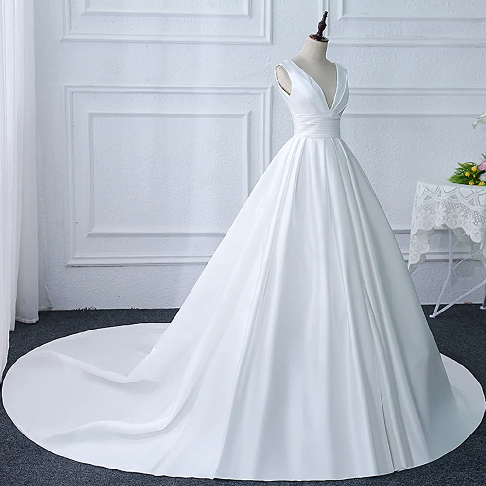 white christmas dresses Classic Off Shoulder Satin Wedding Dresses Ball Gowns main image 0