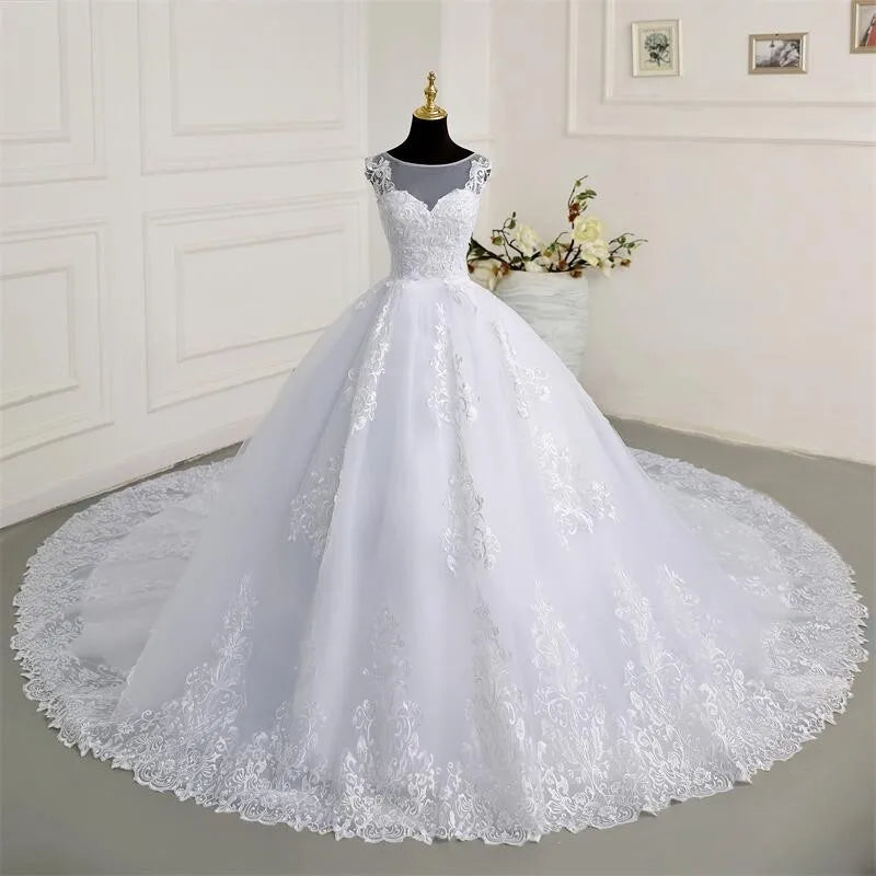 embroidered white wedding dress Lace Embroidered Wedding Dress With Sleeves