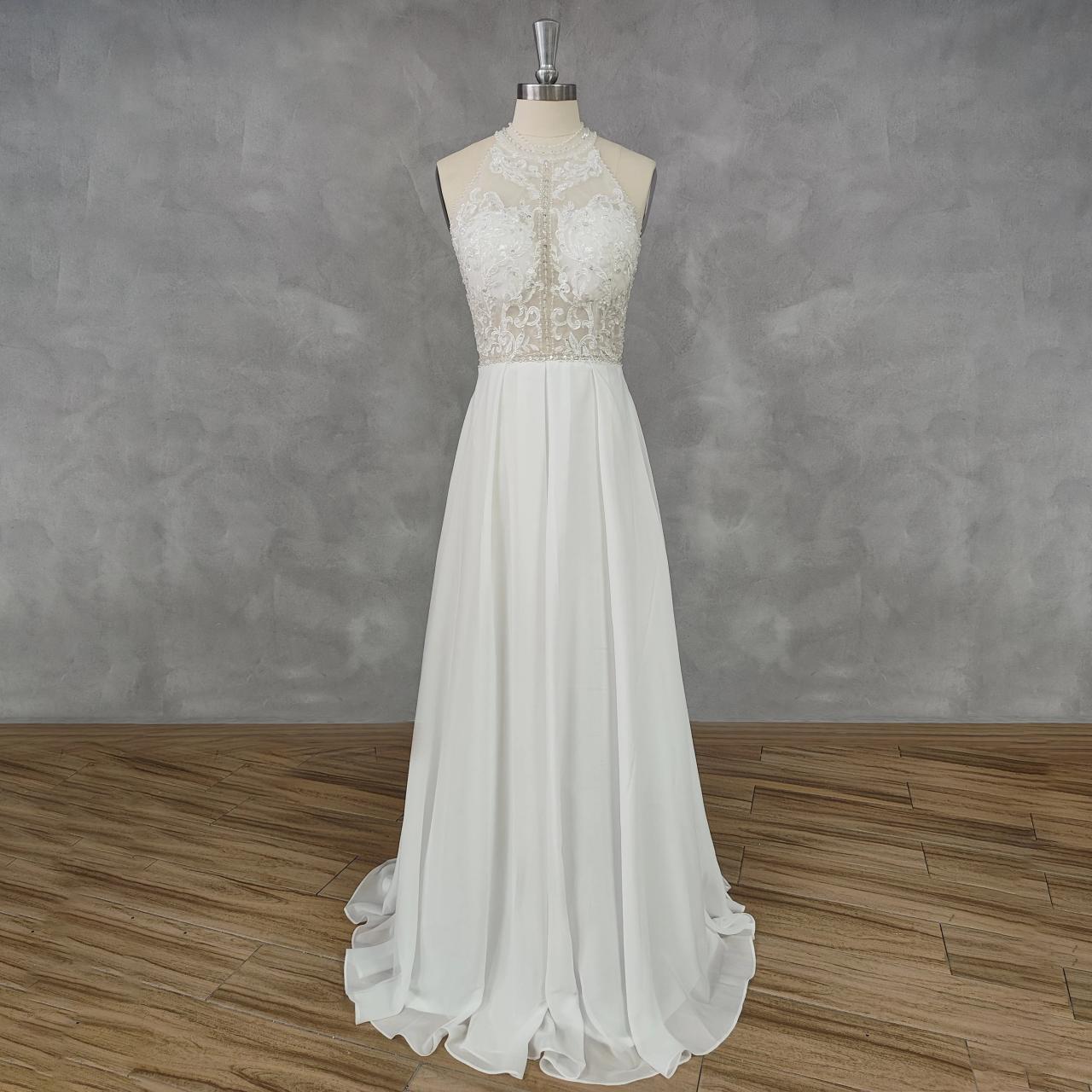 sachin and babi light blue dress White Simple Wedding Dress Chiffon Court Train Applique -Bridelily main image 0