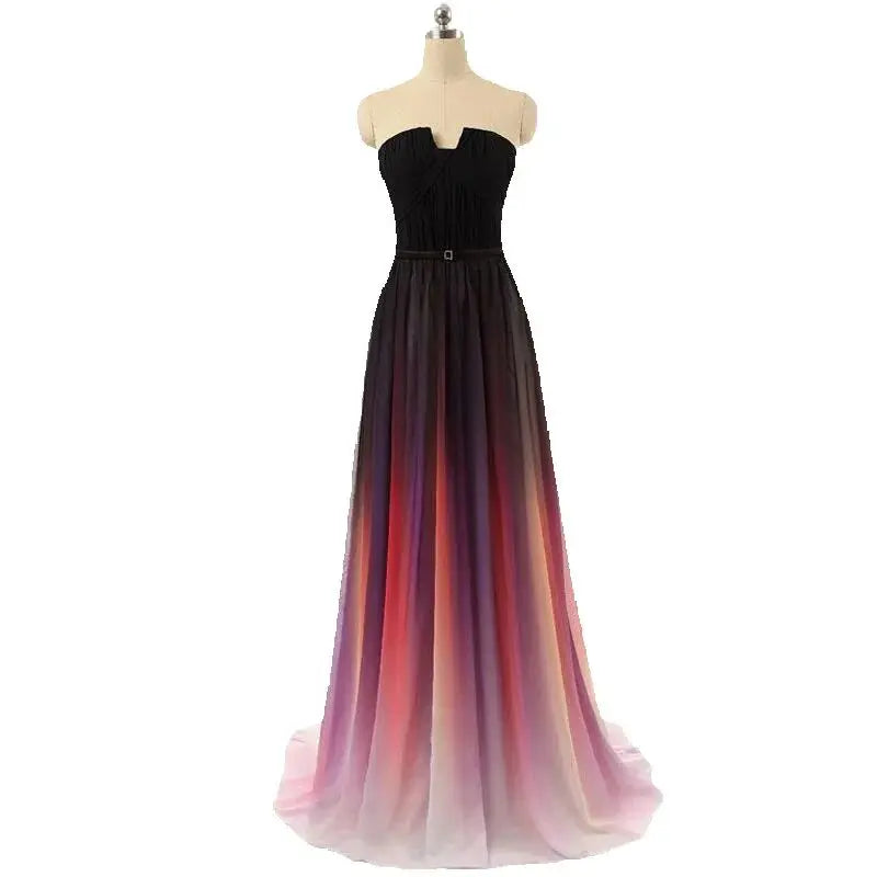 Strapless Ombre Maxi Gown With Gradient Design on Luulla