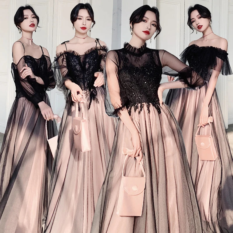 Luxurious Black Lace Overlay Formal Evening Gown