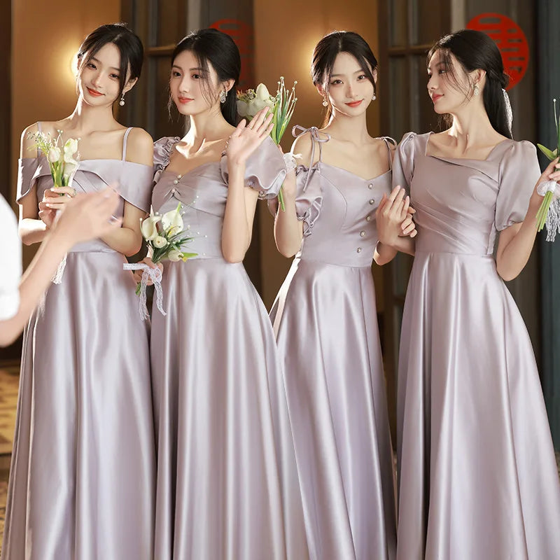 iris bridesmaid dresses Spaghetti Strap Sheath Satin Bridesmaid Dress in Lavender