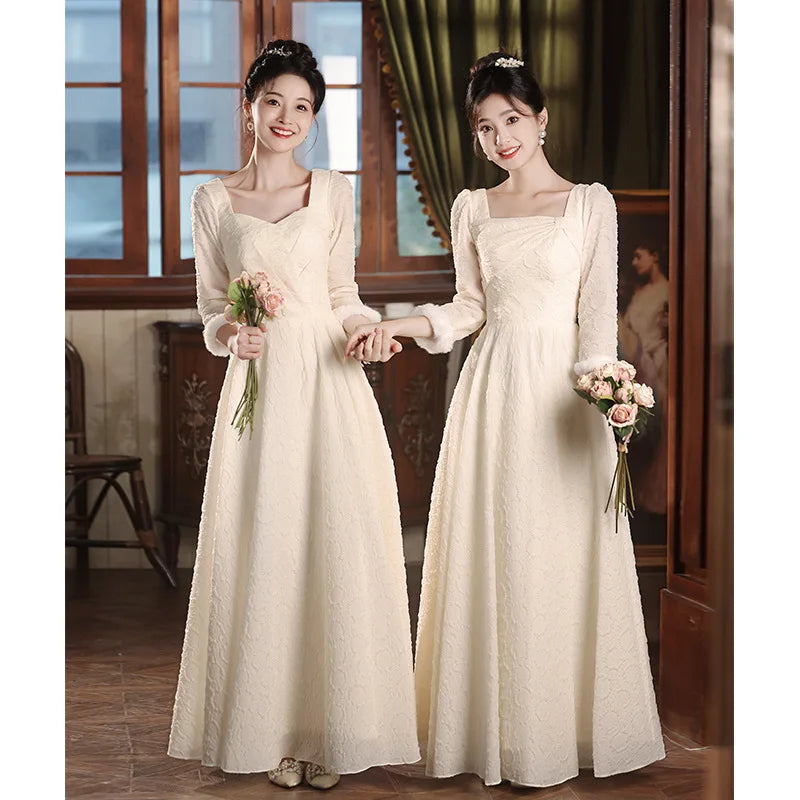 Timeless Ivory Long Sleeve Lace Bridesmaid Dress