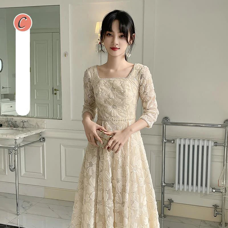 Loursa Lace Sleeveless Ruched Maxi Dress - Apricot