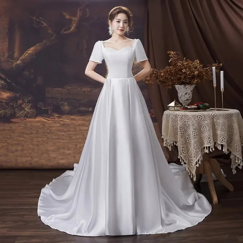 white satin short sleeve dress Cecilia Satin Mini Dress