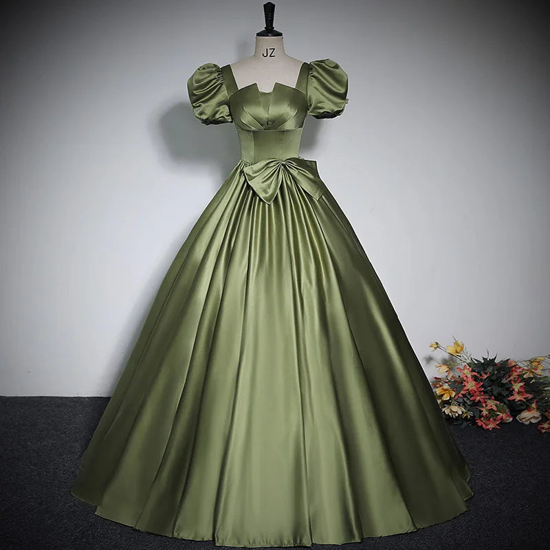 green emerald velvet dress Mini Sophia Dress in Green Satin – Ivy City Co main image 0