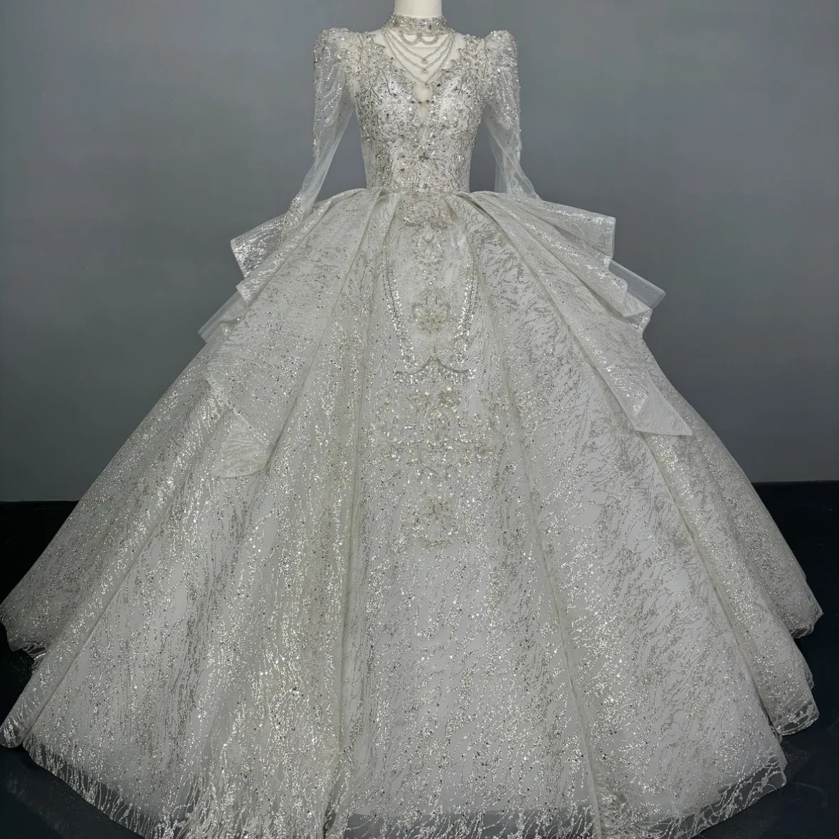 Luxurious Lace Gown With Intricate Beading Details on Luulla