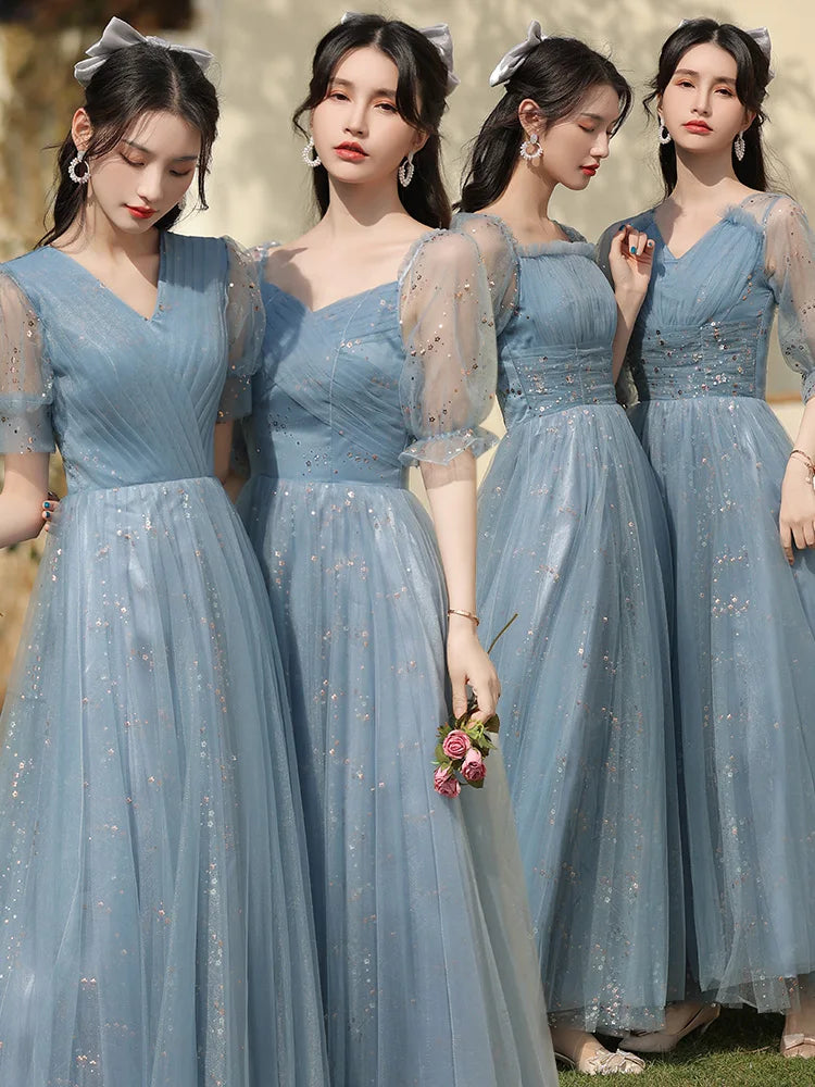 Sparkling Blue Tulle Dress With Puffy Sleeves on Luulla