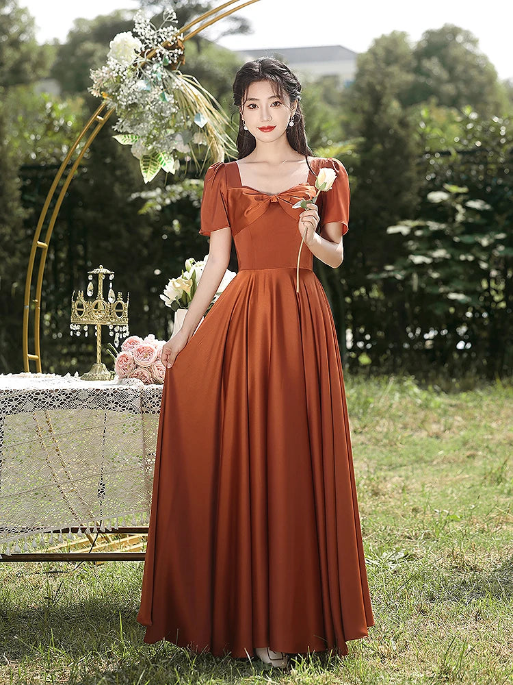 Vintage Rust Bridesmaid Dresses With Puff Sleeves on Luulla