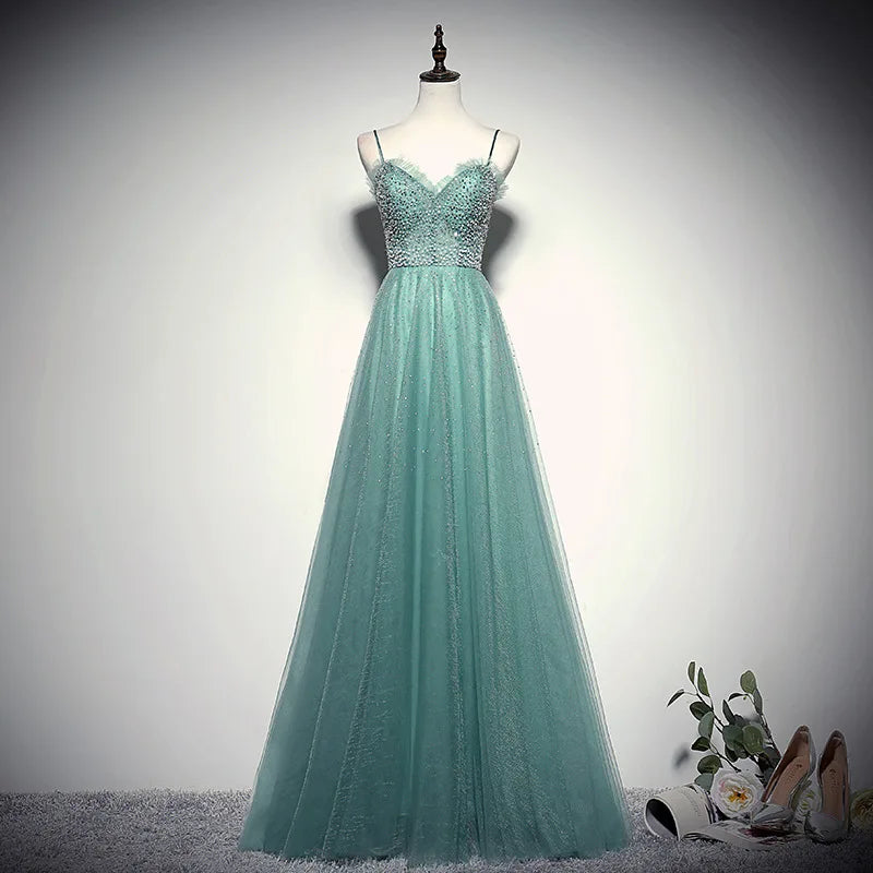 Sparkling Lace Detailed Aqua Evening Gown on Luulla