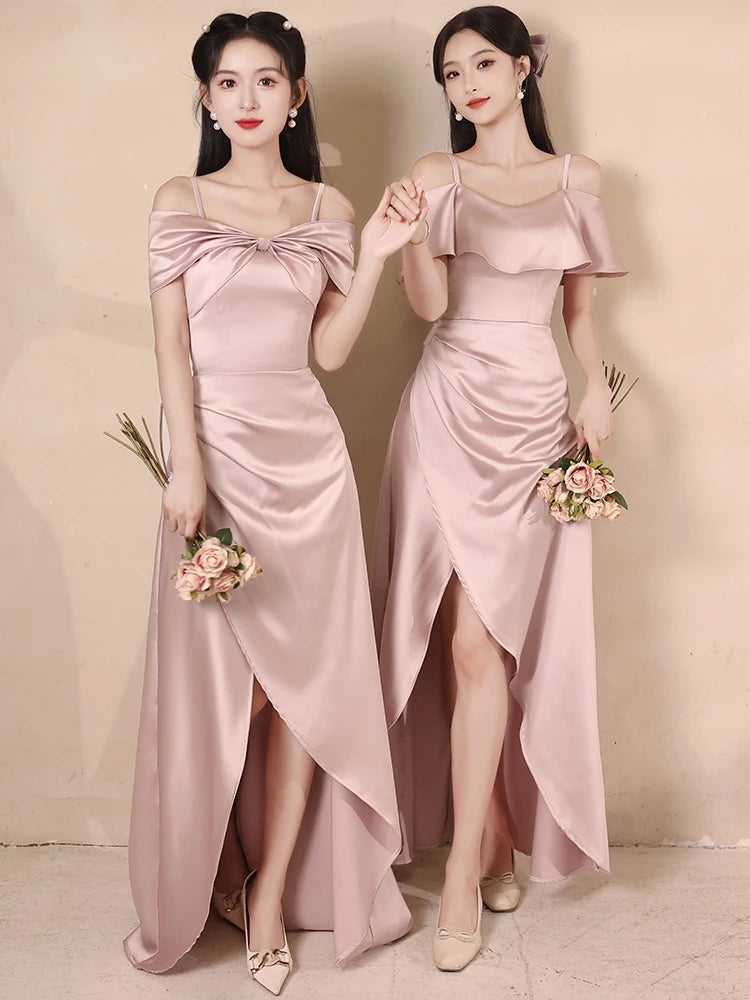 Satin Off-shoulder Bridesmaid Gown With Ruffles on Luulla