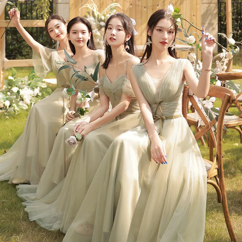 Bridesmaid Dress Green V-neck Chiffon Gown