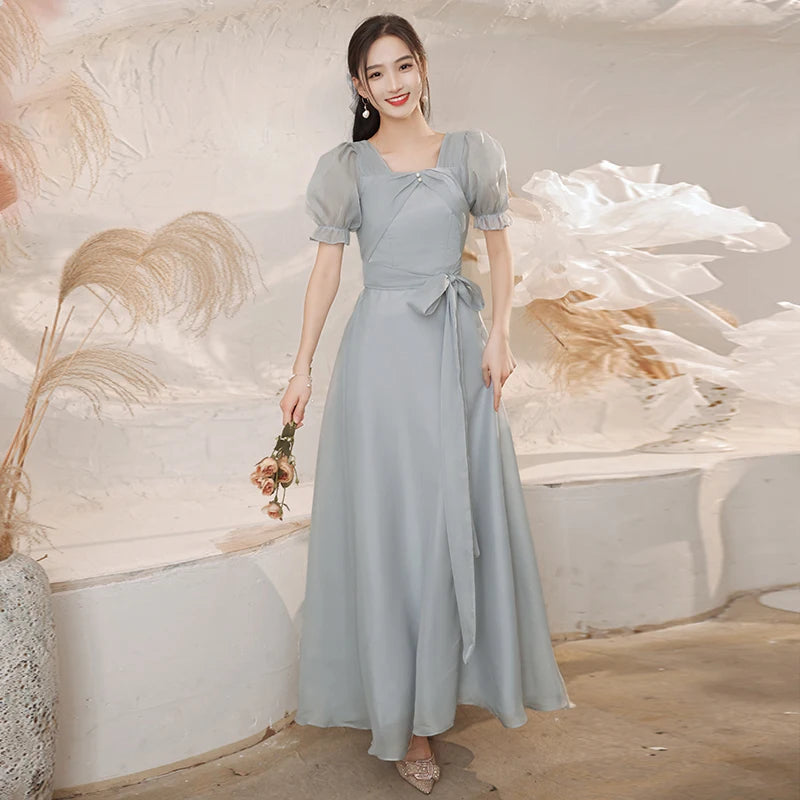 Bridesmaid Dress Maxi Gown With Puff Sleeves