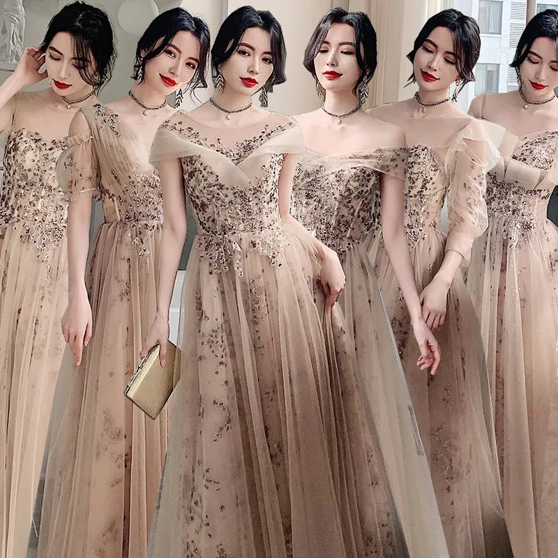 korean style bridesmaid dresses Simple Magnificent Boat Neck Bridesmaid Dresses Fairy Wedding Length Style Dresses Korean Style Slim Evening Dress For Women