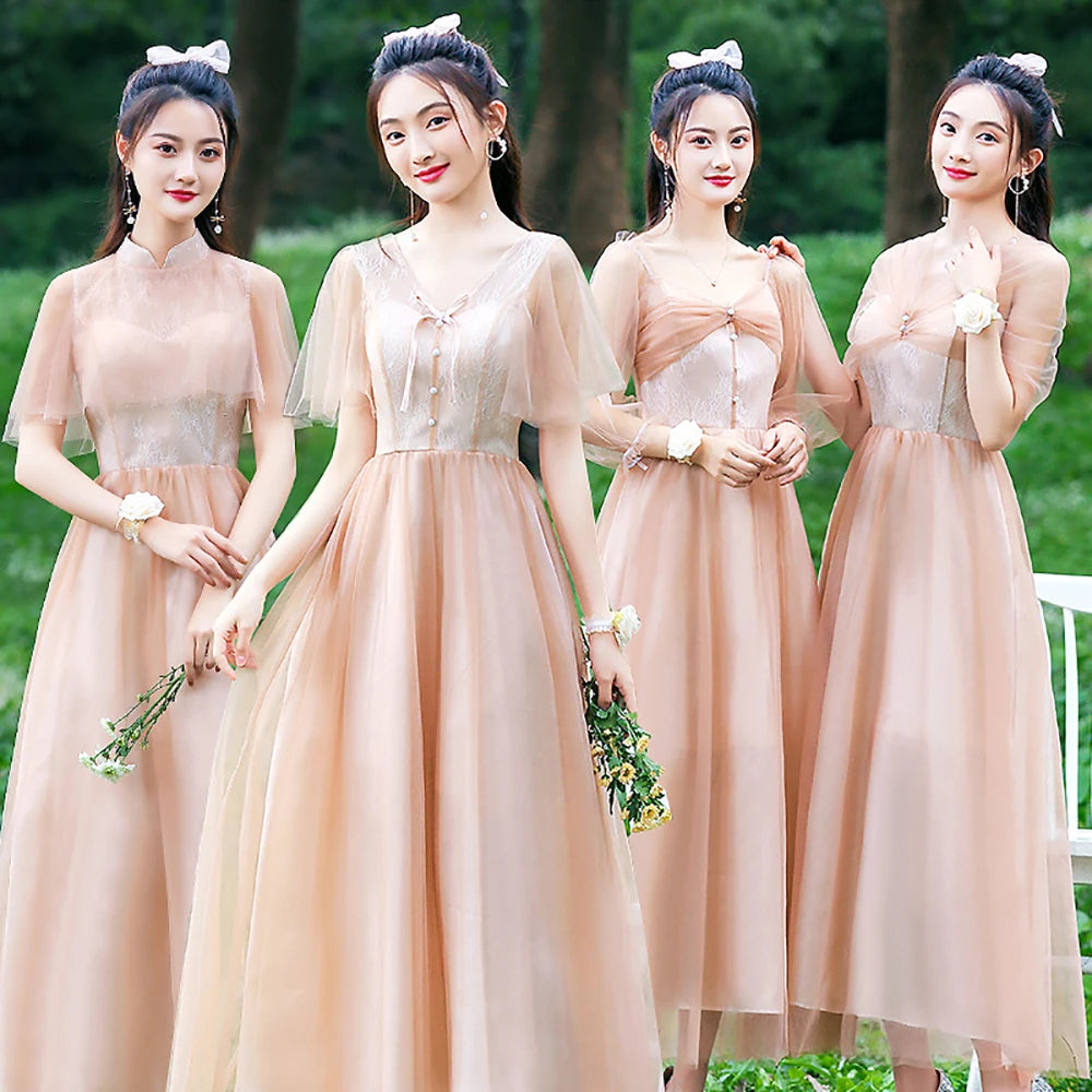 Ethereal Chiffon Long Bridesmaid Dress With Sleeves