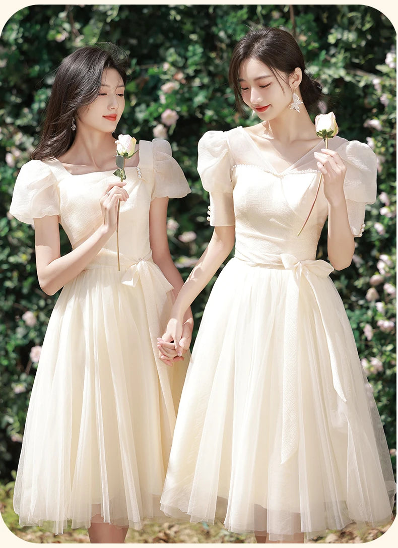 Puff Sleeve Vintage-inspired Satin Bridesmaid Dress