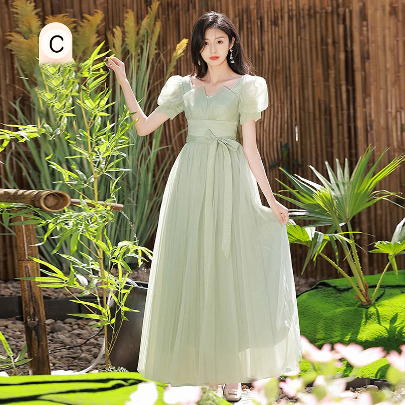 Puff Sleeve Vintage-inspired Satin Bridesmaid Dress on Luulla