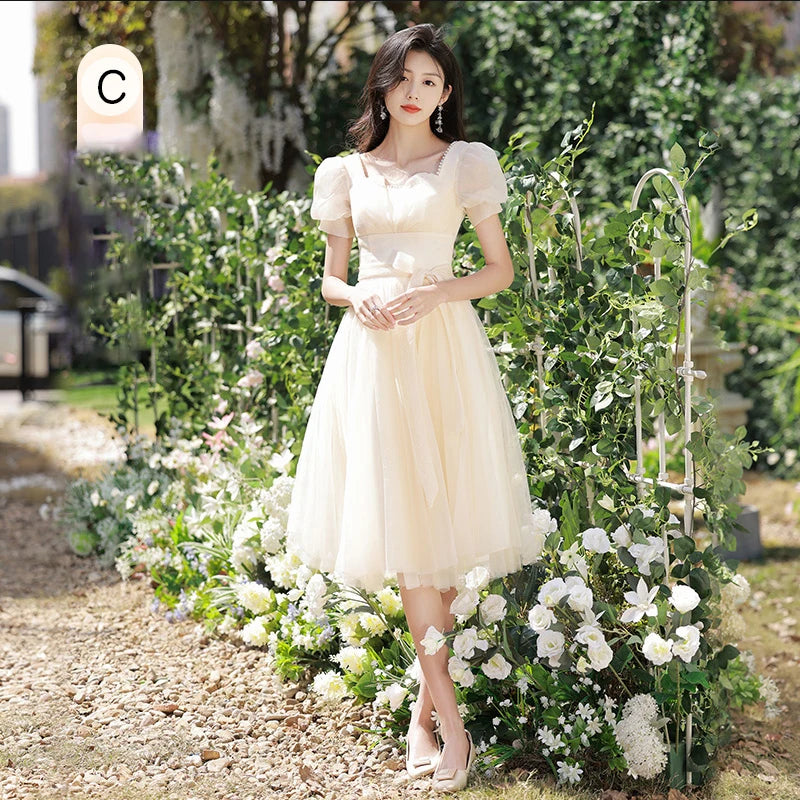 Puff Sleeve Vintage-inspired Satin Bridesmaid Dress on Luulla