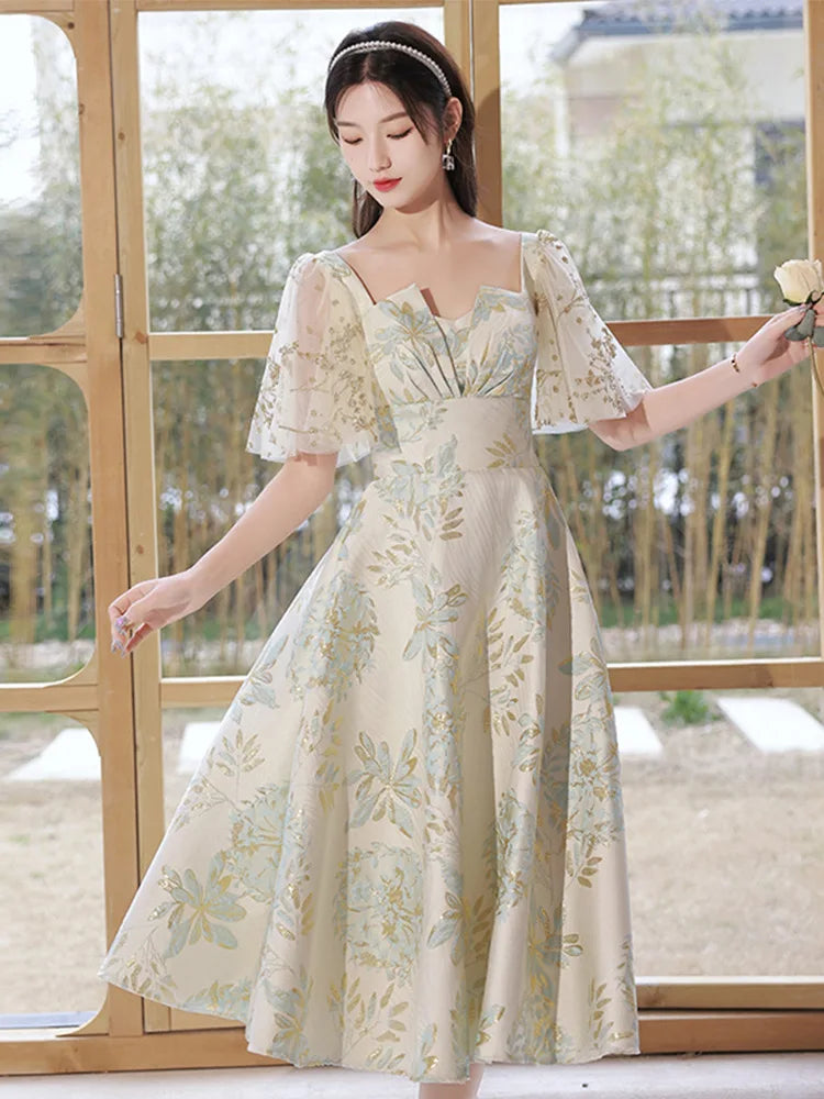 Floral A-line Dress With Sheer Flutter Sleeves on Luulla