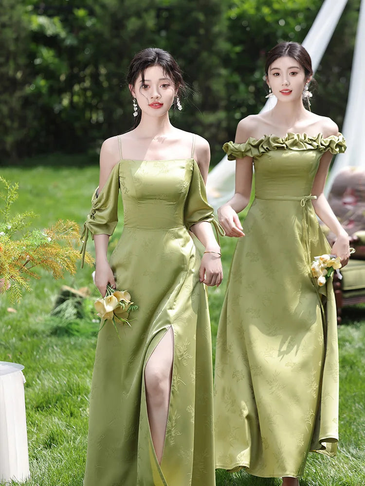 princess polly baby blue dress Simple A-Line V Neck Sage Green Silk Satin Long Bridesmaid Dresses  VK23082506 – Vickidress main image 0