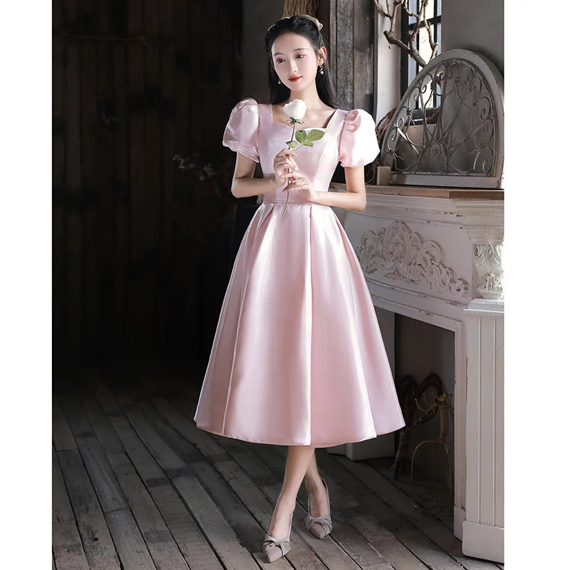 Satin Puff Sleeve Midi Dress With