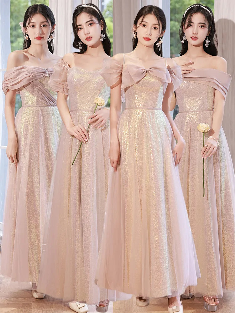 rose gold muslimah dress Beautiful Sequins Halter Hourglass Bridesmaid Dress