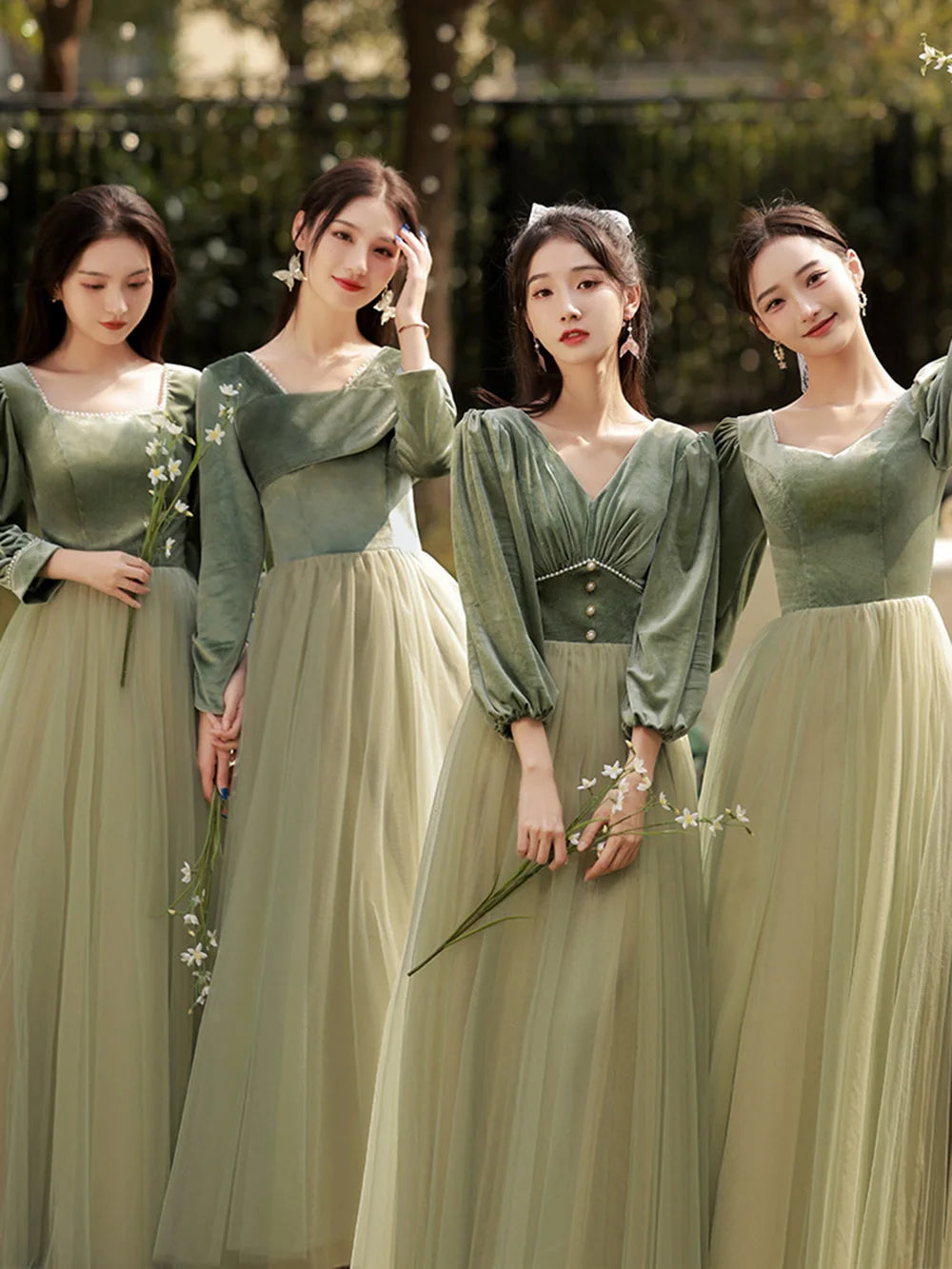 knee length dresses for ladies Berylove Women Maxi Mother Dress Sparkly Dark Green Plus Size A Line Tulle Wedding Party Guest Dress with Sleeves, Dark Green / 3XL main image 1