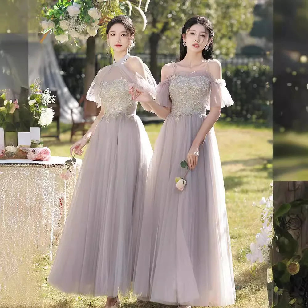 Off-shoulder Floral Tulle Bridesmaid Dress Gown on Luulla
