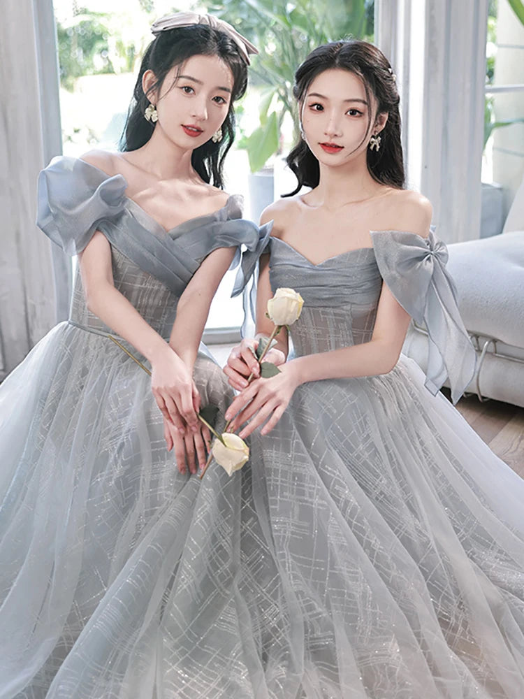 blue dress for baby girl Elegant Champagne Off-Shoulder Lace Tulle Long Bridesmaid Dress for Special  Occasions