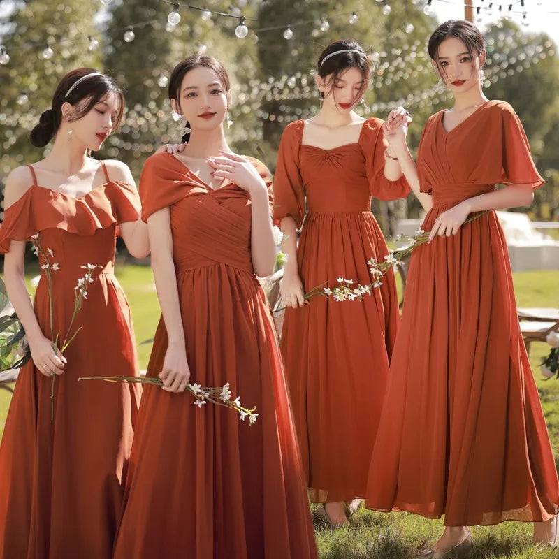 Versatile Rust Bridesmaid Dress With Flowy Design