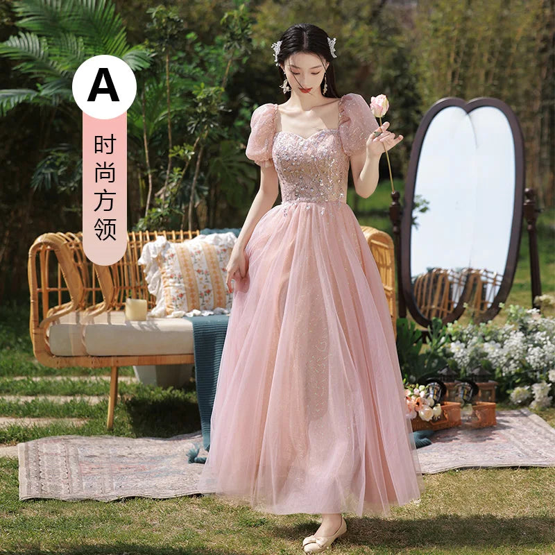 pink fluffy bridesmaid dresses Off Shoulder Pink Long Prom Dresses, Fluffy Pink Formal Evening Dresse   Bridelily