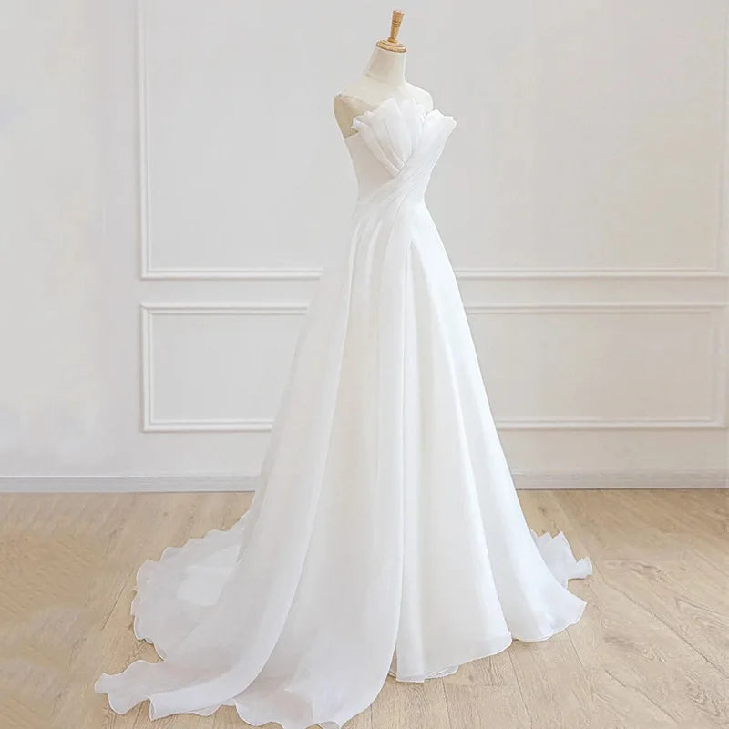 Strapless A-line Chiffon Bridal Gown With Train