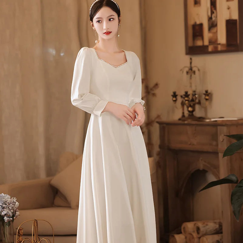 knee length dresses for ladies Tala Long Sleeve Asymmetrical Drape Maxi Dress in Ivory M main image 0