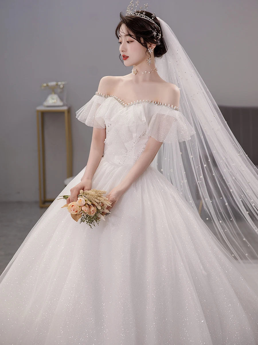 Pre Wedding Photoshoot Korean Wedding Dress 2019 Elegant Champagne Wedding  Dresses Ball Gown Lace Off-The-