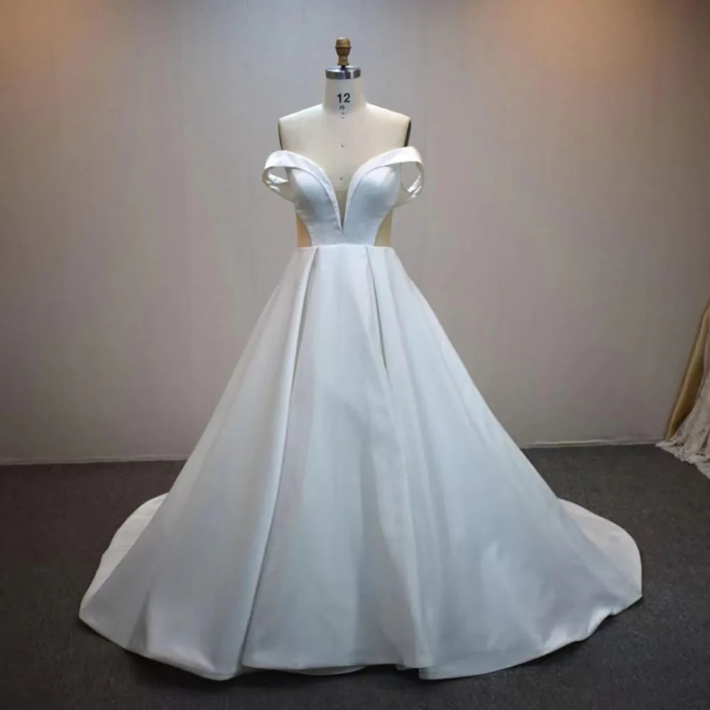Luxurious Satin Off-shoulder A-line Wedding Gown on Luulla