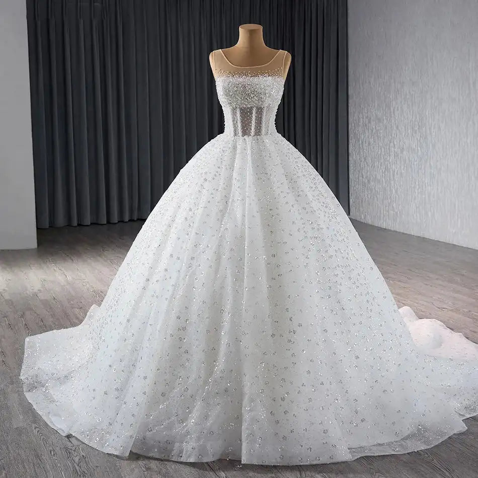 Sparkling Sequin Gown With Sheer Bodice Detailing on Luulla